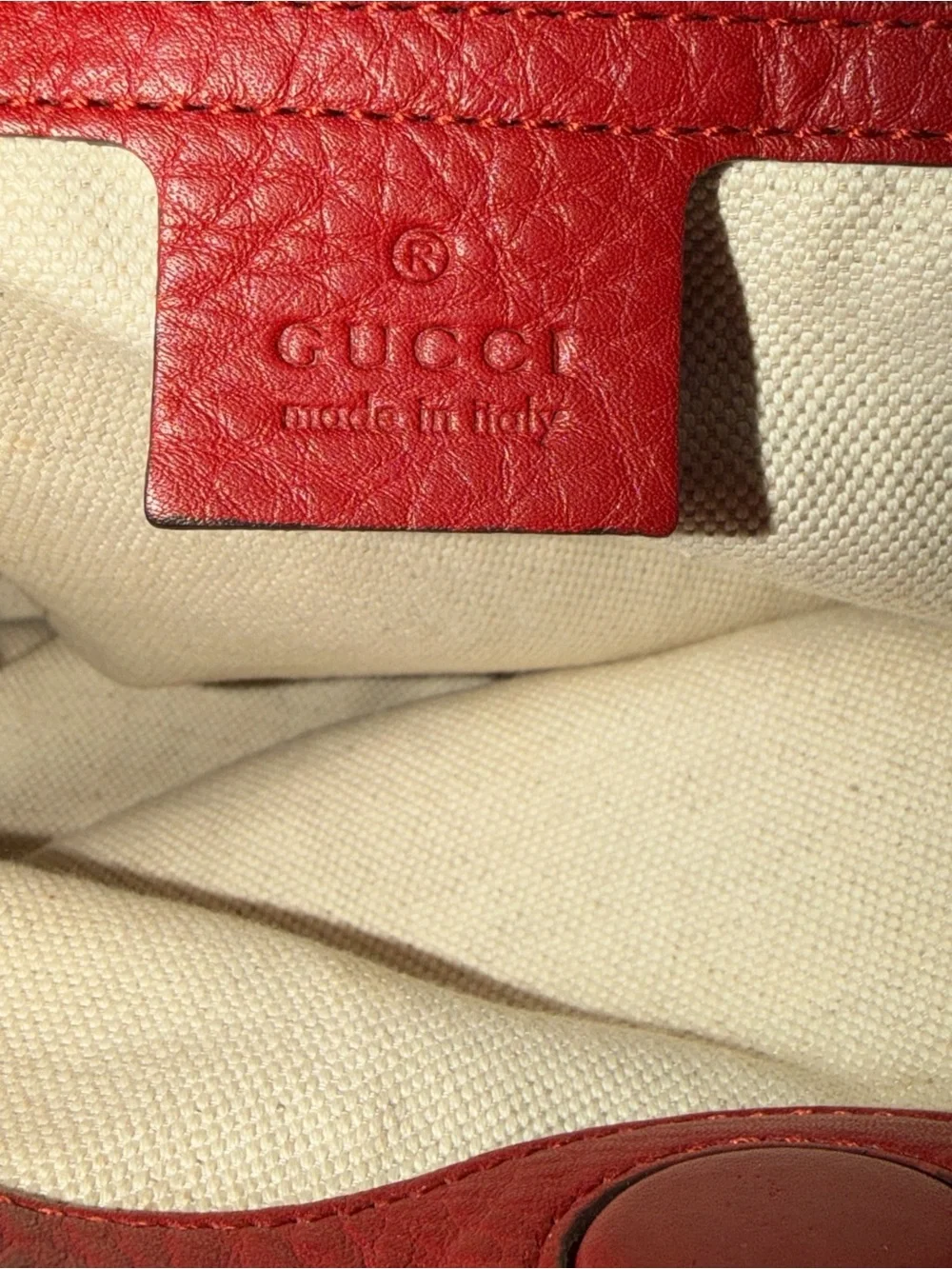 Gucci Red Pebbled Leather Bamboo Shopper Tote with Strap - Picture 2 of 11